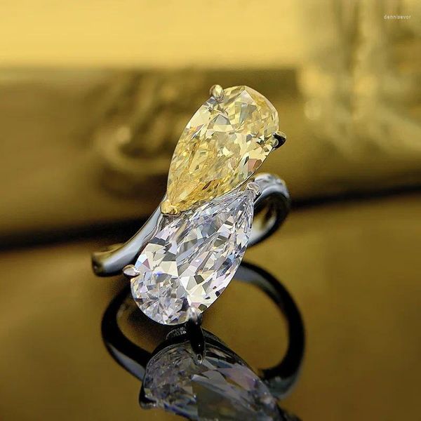 Кластерные кольца S925 Серебряный высокоуглеродистый бриллиант 7 13 капля желтого белого двухтога