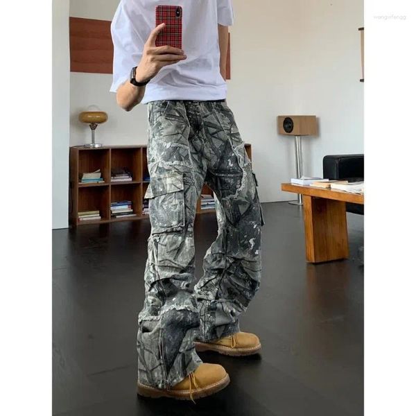 Pantaloni da uomo American retrò ramoscello mimetico tute in tuta per uomini sciolte larghe gamba larga harajuku hip hop pantaloni cargo