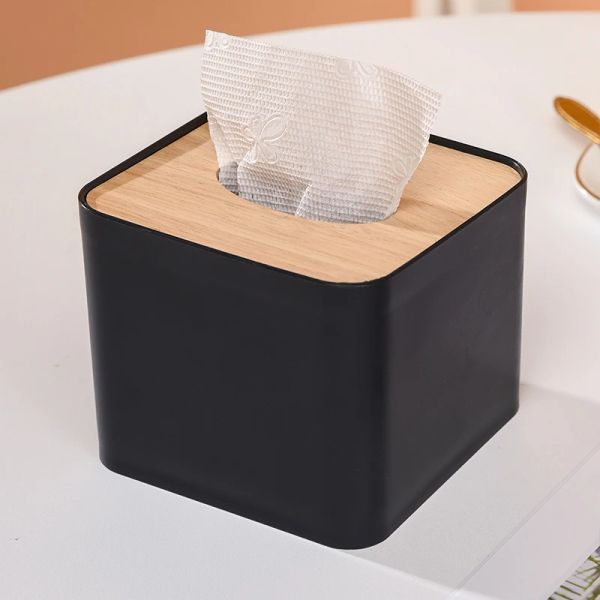 Home Tissue Paperspender weißer Gewebebox Serviettenbehälter mit Holzabdeckung glatte Holzgewebehalter Küche Auto