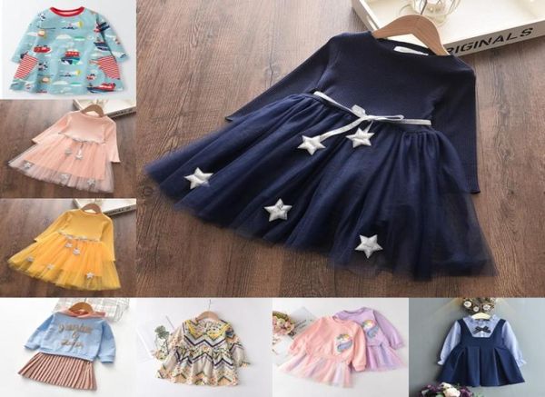 Líder de urso, meninas, vestido de brechas casuais casuais de primavera Aline listrado de manga cheia para crianças para 3t7t Carta de outono vestido 1733 7474726