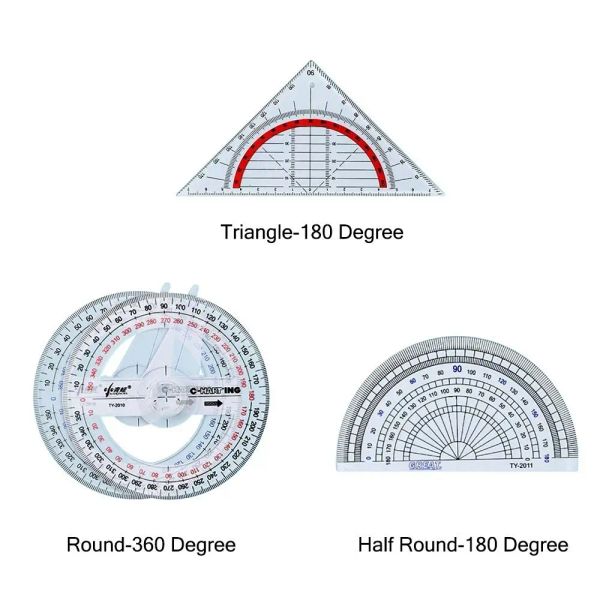 Şeffaf 180/360 Derece PRESTRICTOR Üçgen/Yarım Yuvarlak Açılar Ölçüm Cetveli Çizim Tasarım Açısı Ölçü Aracı Professional