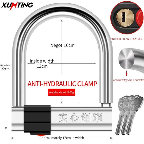 Xunting Bike U Lock Motorcycle Actulet The Padlock 2 клавиши Antitheft Safety Hydraulic Sear Electric Scooter Cycling Bicycle 240401