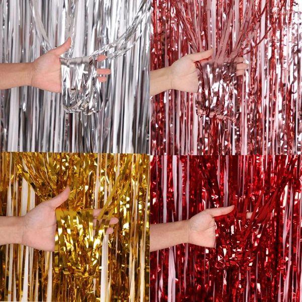 Decorazione per feste 1x2m Silver Rose Gold Rain Tinsel per decorazioni per la casa Curtain Housth Birthday Wedding Kids Year Ornamental