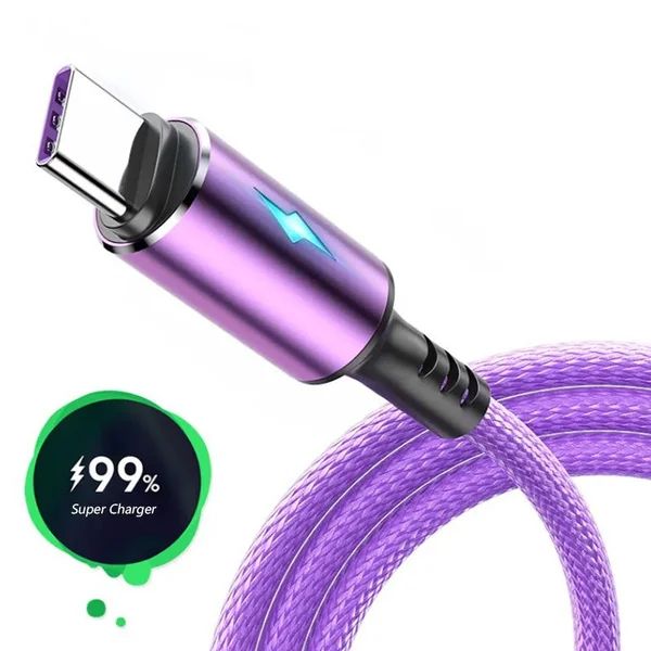 5A schnelles Ladekabel USB Typ C Draht LED -Anzeige Schnellladedatenkabel für Xiaomi Mi Samsung Huawei OPPO Fast Ladekabel