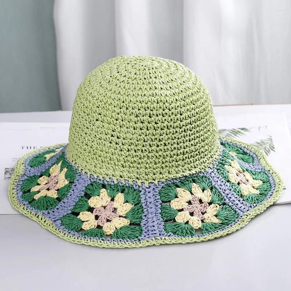 Berets 2024 Frauen Strohhüte Häkelhut Panamas UV Schutz Sonnenvisor Strand Frauen Visors Damen Damens Sommer