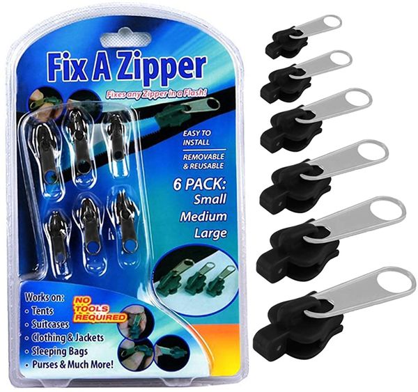 6pcs Universal Instant Fix Zipper 3 Tamanhos Kit de reparo de reposição Zip Slider dentes resgate novos zíperes de design Acessórios de costura