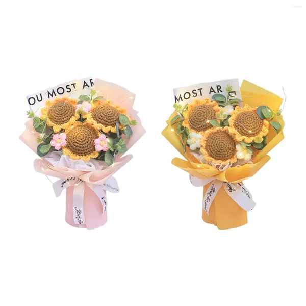 Bouquet de crochê de flores decorativas com luzes acabadas de malha para o Dia de Ação de Graças Aniversário do Dia das Mães Aniversário