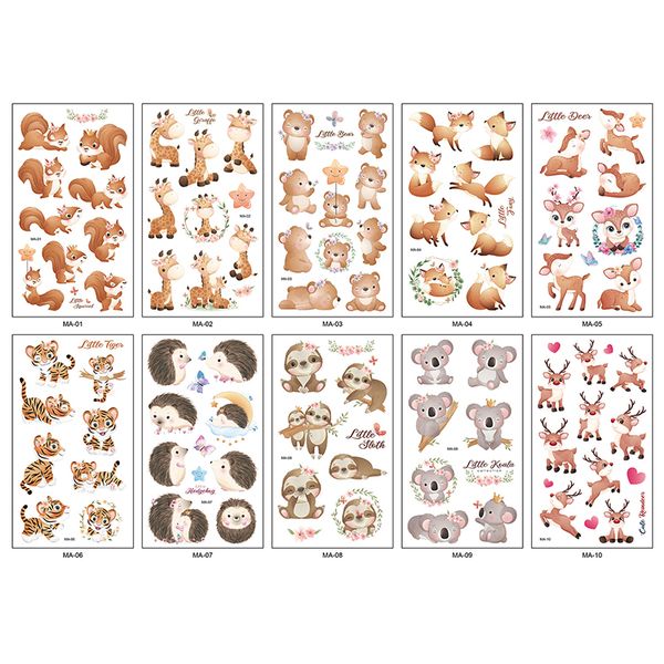 10pcs tatuagens temporárias para crianças sereia/unicórnio/dinossauro/animal tema favorita adesivos de tatuagem corporal menino menina presente de aniversário