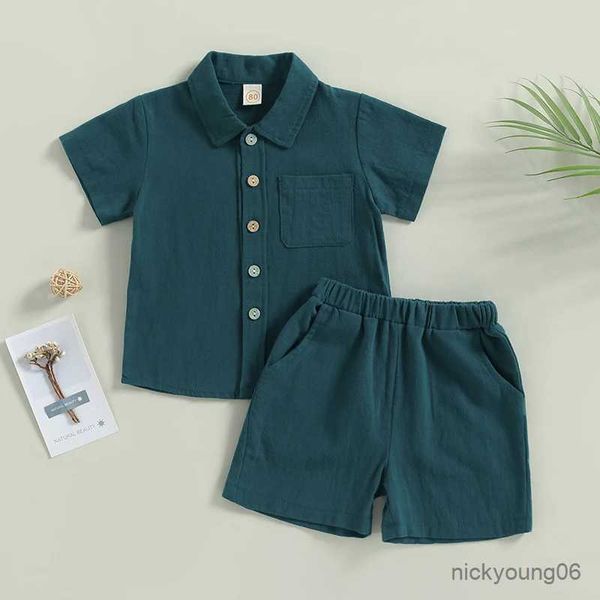 Kleidung Sets Kinderkleidung Kleidung Jungen Sommer 2023 Kinder Solid Button Baumwollwäsche Kurzarm Shirts Shorts Hosen Kleidung Anzüge für Jungen