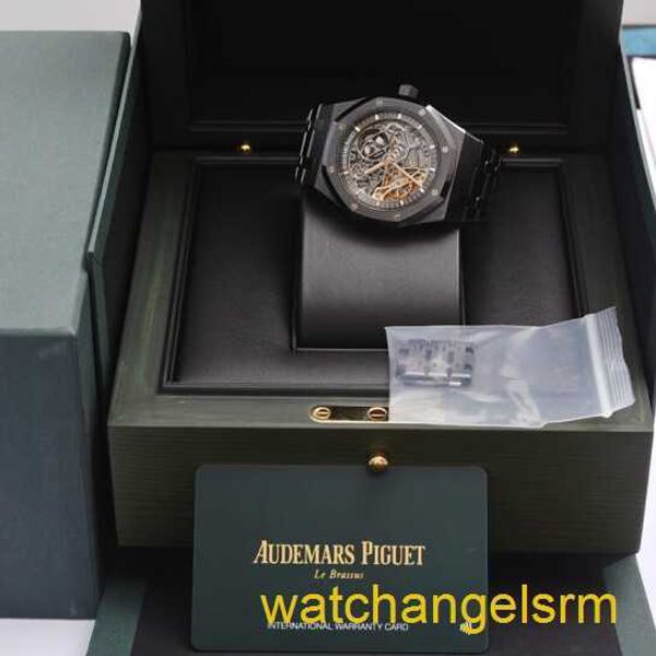 Swiss AP Wrist Watch Royal Oak Series 15416CE Black Ceramic Double giratória 41mm Dial oco com máquinas automáticas de fundo transparente