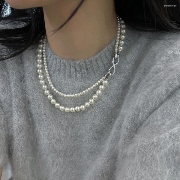 Catene Accessori per la moda femminile a doppia strata per perle a strati perle coreane perle della catena di gioielli Clavicle White