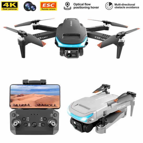Drones 2022 Новый K101 Max Mini Drones 4K Dual HD -камера Оптическая поток 3 -го шарнира Локализация препятствий RC Quadcopter Distes