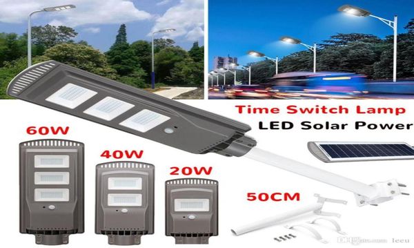 204060W güneş enerjili panel LED Solar Street Light Allin1 Zaman Anahtarı Su geçirmez IP67 Dış Bahçe için Duvar Aydınlatma Lambası 8988991