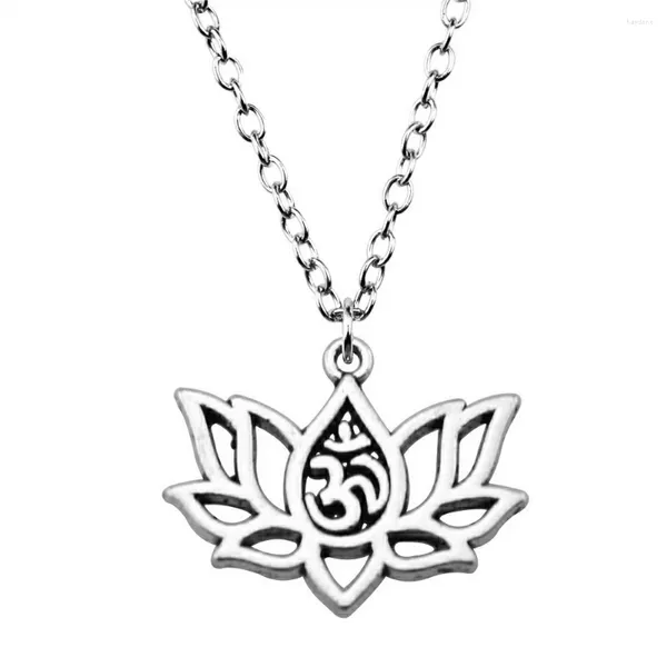 Подвесные ожерелья 1pcs Lotus Yoga OM Цепные колье колье для женщин