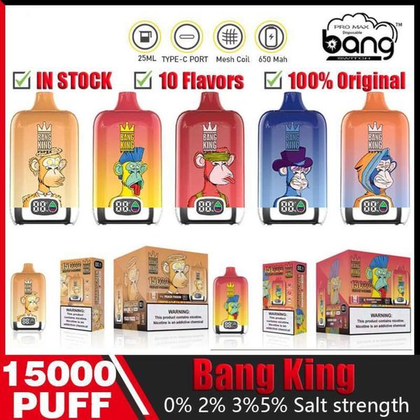 Original Bang Digital 15000 15k Puff 15000 15K wiederaufladbare Bildschirmladung Display Einweg E Cigarettes Box Mesh Spulen Vape Stift mit 20ml 850mAh Randm 12000 12k