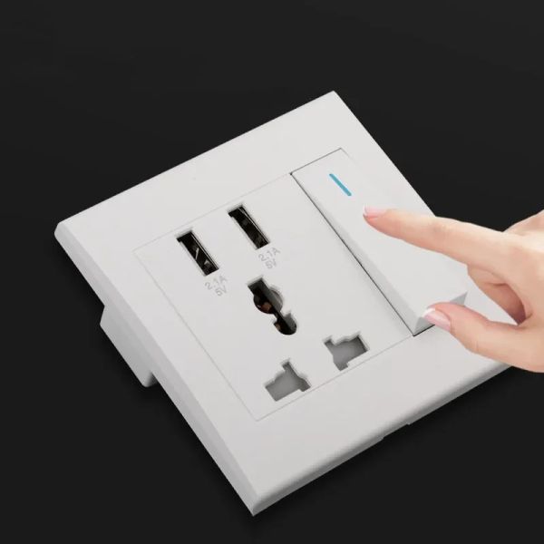 Depoguye UNIVERSAL USB WALL SOCKET com interruptor de luz, 2,1a porta de carregamento de telefone USB dual, soquete de controle de switch AC110V -250V