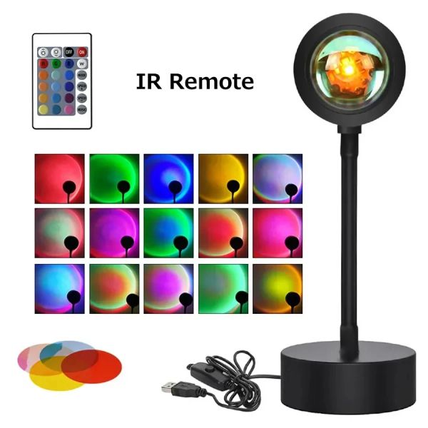 Luzes noturnas do projetor LED USB RGB Sunset atmosfera lâmpada noturna com controle remoto para o quarto decoração de fundo fotografia de transmissão