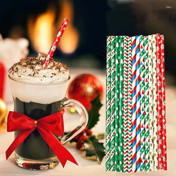 Tek Kullanımlık Kupalar Pipetler Noel Saman Ağacı Noel Baba'nın Şapka Yıldız Kağıt Dekorasyon Partisi Malzemeleri için İçme