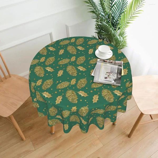 Столовая ткань сосны и Holly Tablecloth Gold Plant