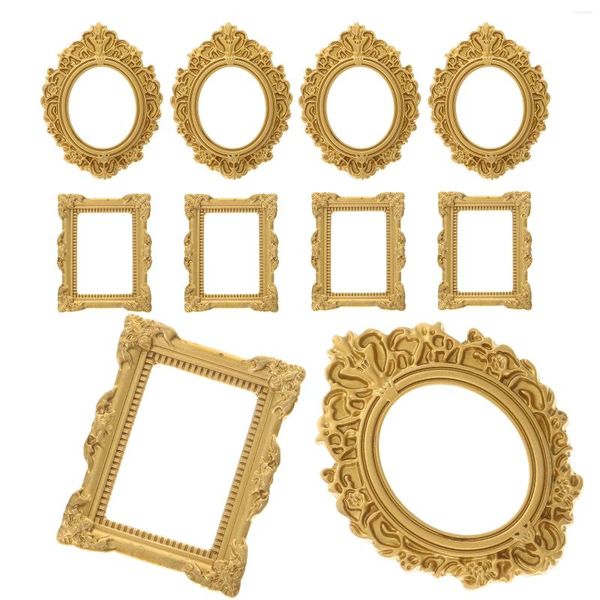 Quadros 12 PCs PO Frame Decoração Mini Adeços de ouro vintage Picture para casas resina oval compacto plano de fundo doméstico