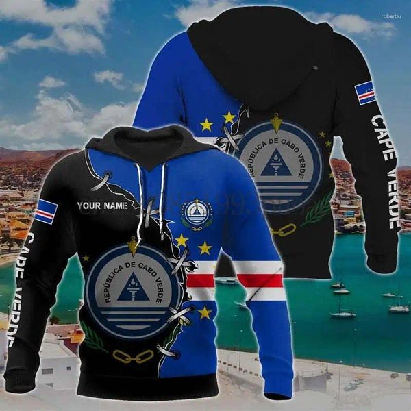Con cappuccio maschile nome personalizzato Custom Nome Cape Verde Flag 3D Stampato con cappuccio Casual Streetwear Zipper Vintage Zipper Israel Emblem