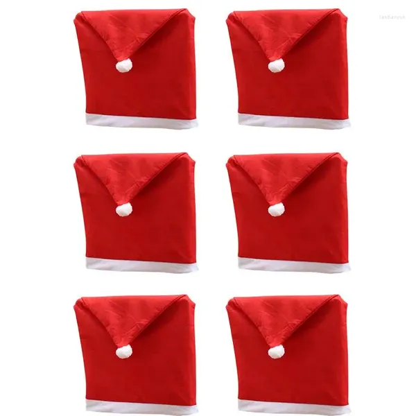 Chapes de cadeira Capas de chapéu de Natal Conjunto de 6 Red Santa Slipcovers para Festival de Férias de Restaurante