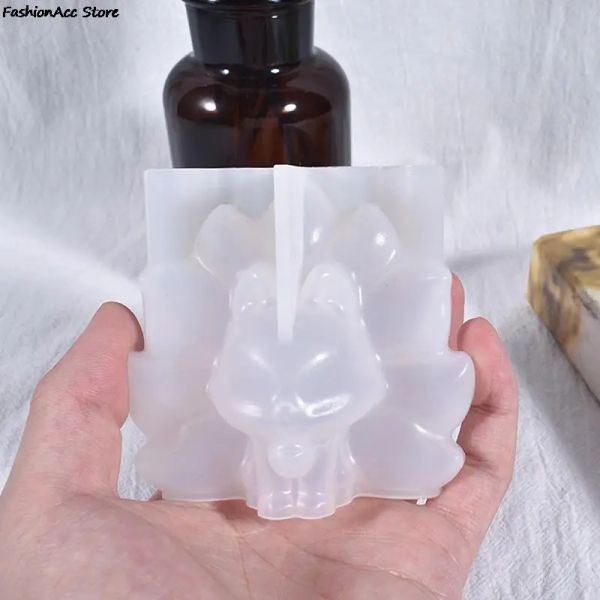 Molfo fofo de resina epóxi de cristal de cristal DIY 3D Nove cauda de jóias de jóias de jóias de jóias para fazer lanterna de resina de fundição epóxi