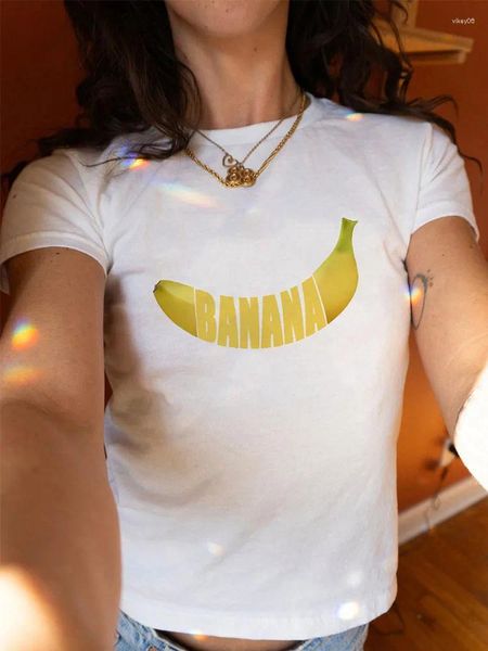 Camisetas femininas 2024 Vintage Streetwear estético harajuku colheita de moda y2k banana slim bebê branco para mulheres camisetas góticas