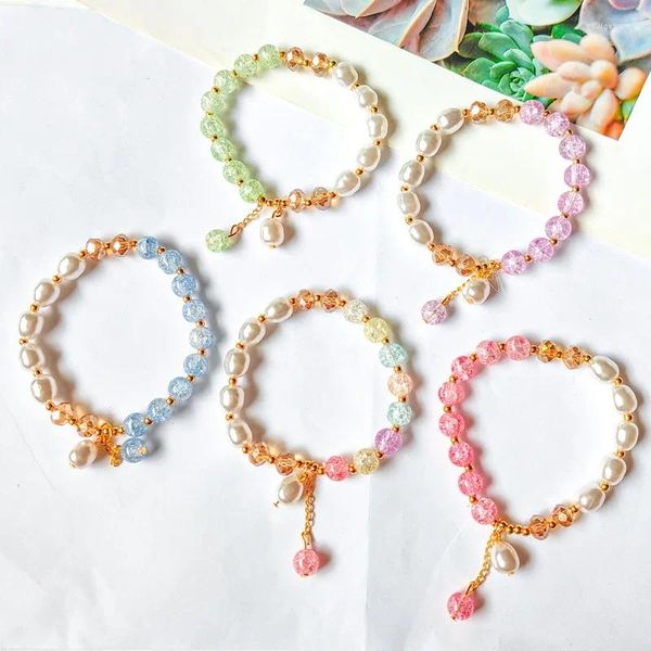 Strand Buntes Kristallbrand Armbänder für Frauen simulierte Perlenperlen Stretch Braclets Mädchen Studenten Handgelenk Handschmuck Geschenke