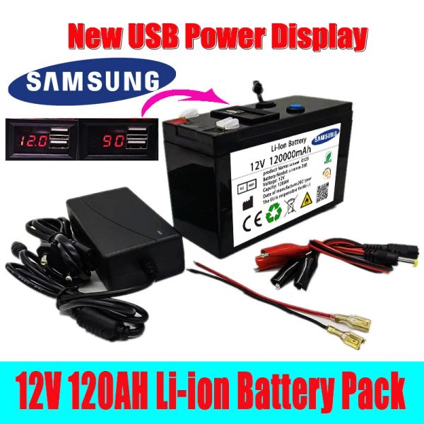 Şarj Cihazları Yeni 12V 120000mAh Taşınabilir ve şarj edilebilir 18650 Pil Dahili 5V 2.1A USB Güç Ekran Şarj Portu + 12.6V Şarj Cihazı