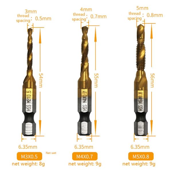 Toque em broca de broca Definir HEX HAX TITANIUM TITANIUM HSS PARA PARA FRINHA MÁQUINA DE PARAPOSTA DO MÁQUINA DE MACHÃO DE MANA