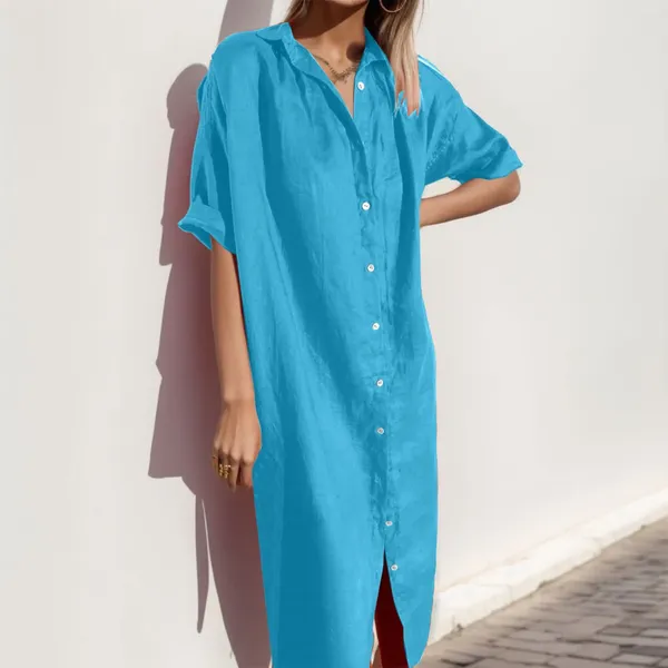 Повседневные платья Мода Лето 2024 Женская рубашка MIDI Daily Collar Button Streatwear с коротким рукавом