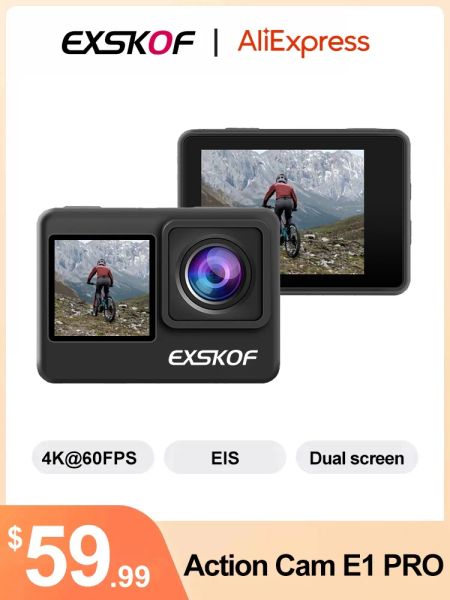 Kamera Eylem Kamera Exskof E1 Pro 4K 60fps Elektronik Görüntü Sabitleyici WiFi Su geçirmez Moto Kask Cam Sports Video Kameralar Go Pro Cam