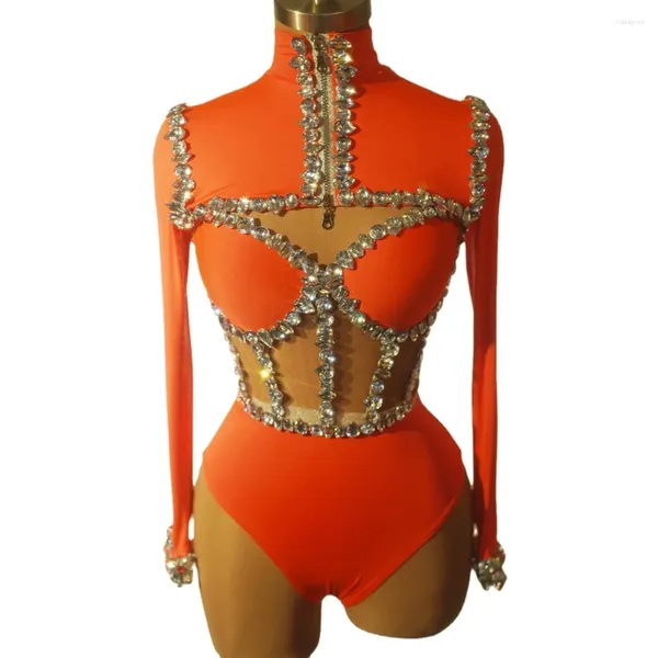 Bühnenbekleidung funkelnde Diamanten BodySuit für Frauen sexy Performance Tanzkostüm Sänger Tänzer Nachtclub Pole Tanz -Outfit