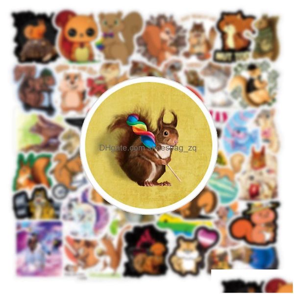 Kinder Spielzeugaufkleber 50pcs niedliche Tier Eichhörnchen Cartoon Iti Decal Laptop Gitarrenschalbücher Telefon Kühlschrank Lage Dekoration Aufkleber Drop deliv dhwvz