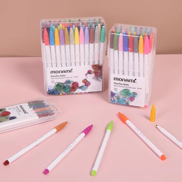 24/12/36/48 Colors Monami Plus Pen 3000 Cores de Papelaria Coreana para Paintamento Infantil Filtro Escolar