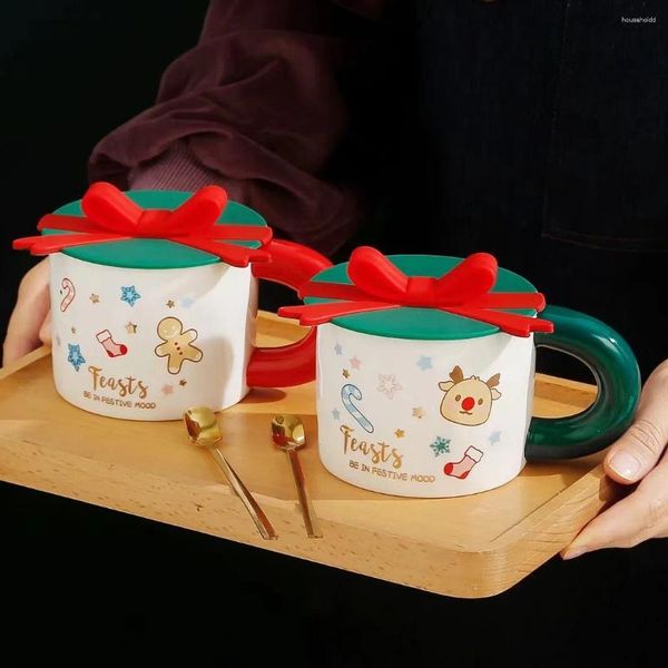 Becher kreativer Weihnachtsbecher Personalisiertes Geschenk Keramikbecher mit Deckel einfacher runder Griff Kaffee Paar Tasse.