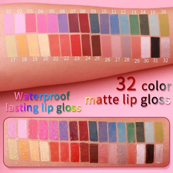 32 Color Lipstick Matte Lip Lip Gloss Hidratante antiaderente Copo Partido de Halloween Purple Blue Black Altamente Pigmentos Glato Lip