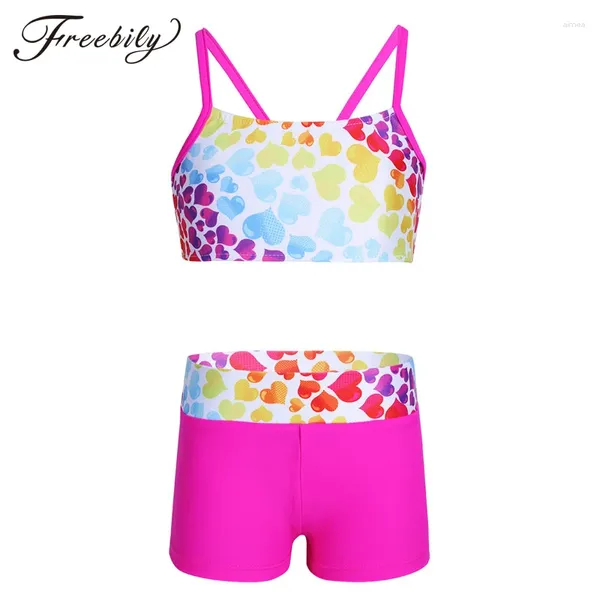 Stage Wear Children Girls Polka Dot Strappy Top Bra e Shorts Definido para roupas de ginástica de ginástica de ginástica Traços de exercícios de dança de collant