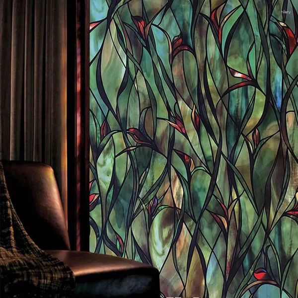 Pencere Çıkartmaları Renkli Orkide Film Vitray Püskürtlü Çıkartma Tutkal Yok 3D Statik Yapış Ev Dekoratif Filmleri 40/45/50/60/70/80 100cm