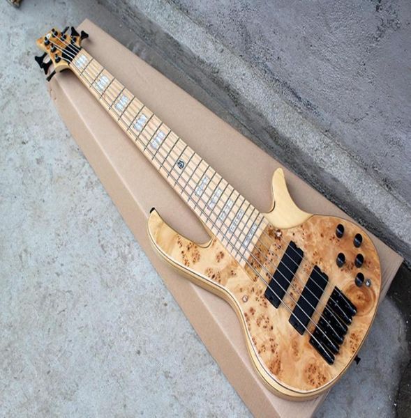 Factory Custom Natural Wood Color 6string Bassi -Bass Guitar com grãos corpulentos Black Black Hardwaresmaple BinChingboardOffer C2573425