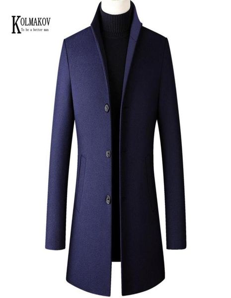 MEN039s lana miscele Kolmakov Autumnwinter in stile britannico uomo solido cappotto lungo lana slim fit vino rosso nero blu navy blu grigio ov9228520