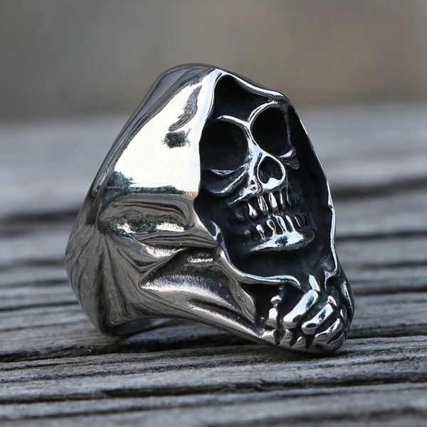 Gothic Sensenreaper Schädel Ringe Männer 14K Gold Punk Biker Schädel Ring Männlich Mode Charme Schmuck beste Geschenk für Freund