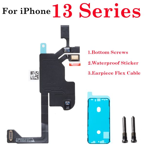 1Set Aurbero superiore auricolare Freccia per auricolare Cavo Flex + Adesivo impermeabile + Viti inferiori per iPhone 13 Mini Pro Max