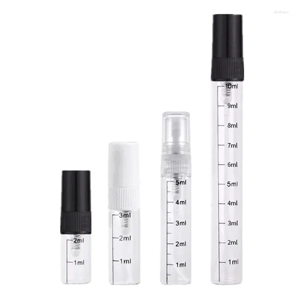 Bottiglie di stoccaggio 100pcs/lotto 2 ml 3 ml da 5 ml da 10 ml Scala bottiglia di vetro spray vuoto Perfume Atomizzatore Atomizzatore Cosmetico Contenitore Viale di prova Viale di prova