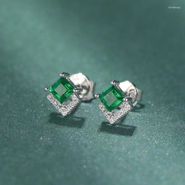 Brincos de garanhão requintado prateado princesa cota de cristal verde brinco quadrado zircão de jóias de jóias de moda de moda