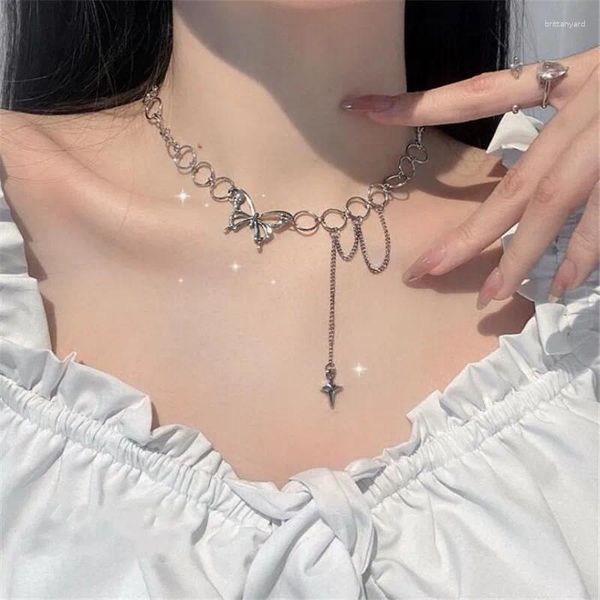 Anhänger Halsketten koreanische süße Schmetterling Halskette Statement Freundin Geschenk niedliche Edelstahlkette Schmuck Collier Femme 2024