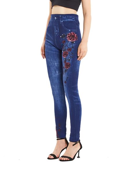 Visnxgi Spring Red Floral Stampa Donne ad alta vita jeggings morbida a vita alta con la vita ad alta vita Pantaloni in denim morbido elastico