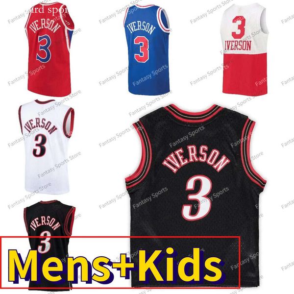 Vintage Allen Iverson Basketbol Formaları 2000 01 1996-97 Mens Ed Kırmızı Mavi Siyah Gerileme Forma Formaları Erkek Gençlik Gömlekleri MN