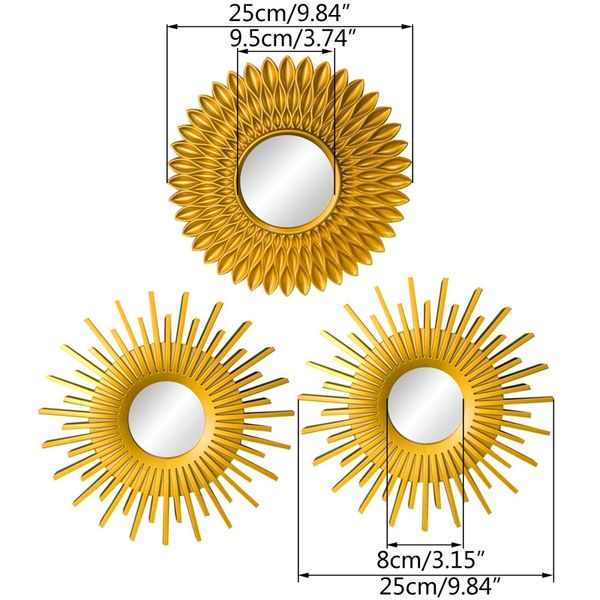 Espelhos de ouro para decoração de parede Conjunto de 3 artesanato de ornamento pendurado suprimentos para o quarto de casa banheiro pequeno luminoso redondo de parede y5gb